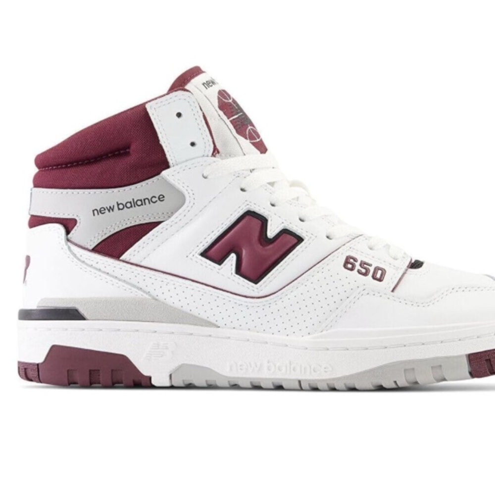 New Balance 650 White and Burgundy Sneakers